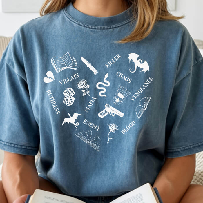 Heart Shape Made From Dark Romance Symbols blue jean dark romance t-shirt for readers