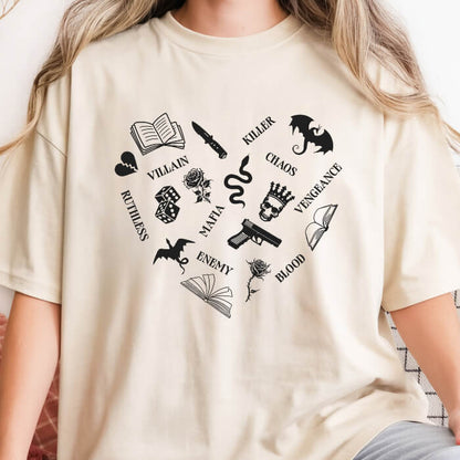 Heart Shape Made From Dark Romance Symbols T-Shirt | Comfort Colors