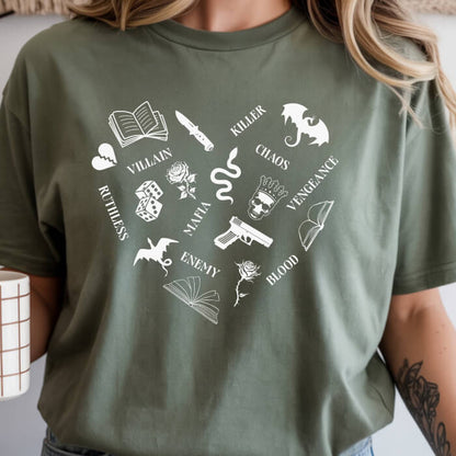 Heart Shape Made From Dark Romance Symbols T-Shirt | Comfort Colors