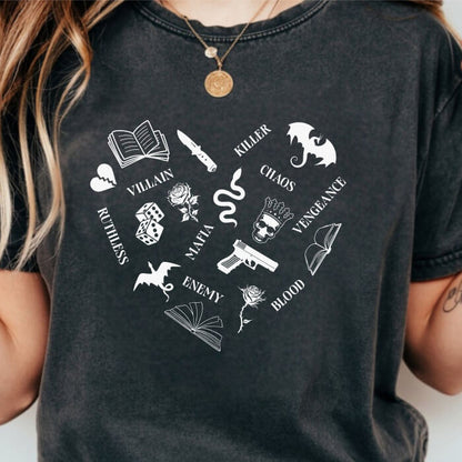 Heart Shape Made From Dark Romance Symbols T-Shirt | Comfort Colors