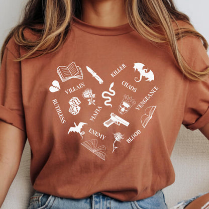 Heart Shape Made From Dark Romance Symbols T-Shirt | Comfort Colors