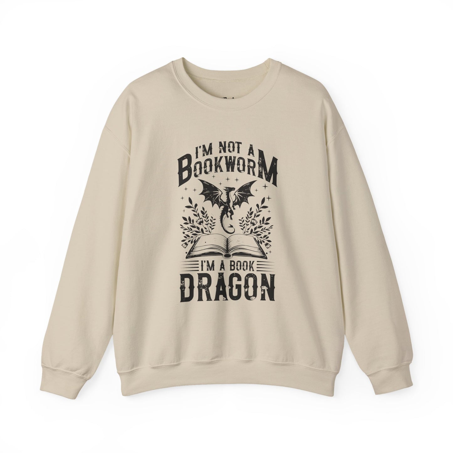 I’m Not a Bookworm, I’m a Book Dragon sand romantasy sweatshirt – magical Gildan 18000 crewneck inspired by fae realms, dragons, and fantasy lovers.