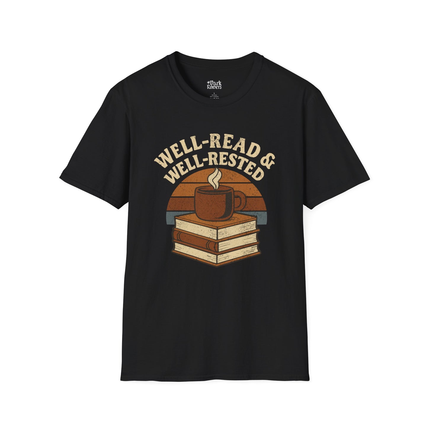 Well-read & well-rested black bookish t-shirt – cozy Gildan 64000 tee made for readers who live between chapters and adore bookish vibes.