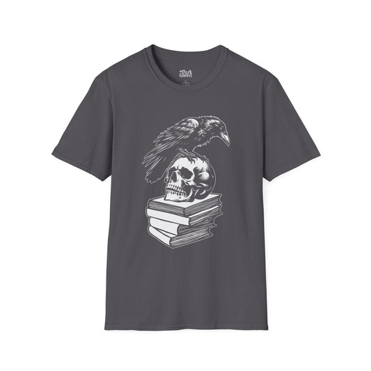 Crow and Skull on a Stack of Books T-Shirt