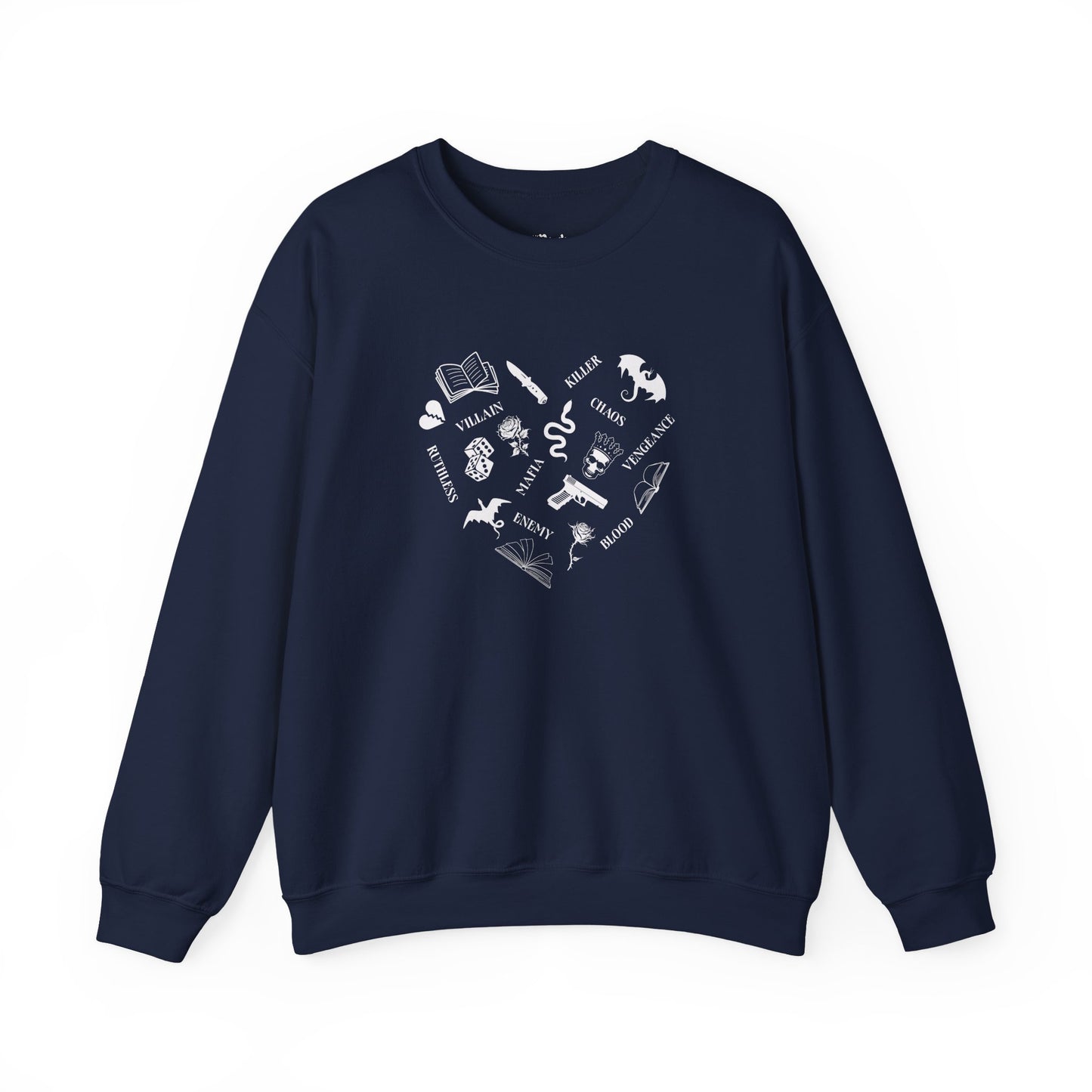 Heart Shape Made From Dark Romance Symbols navy dark romance sweatshirt for readers
