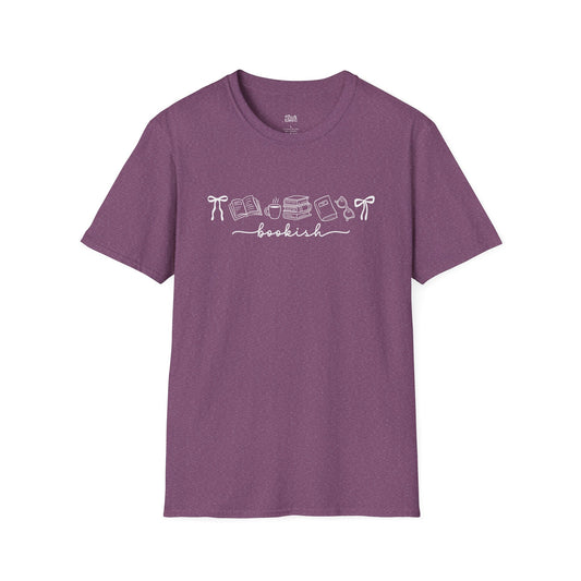 Bookish Minimal Line Art heather maroon book lover t-shirt