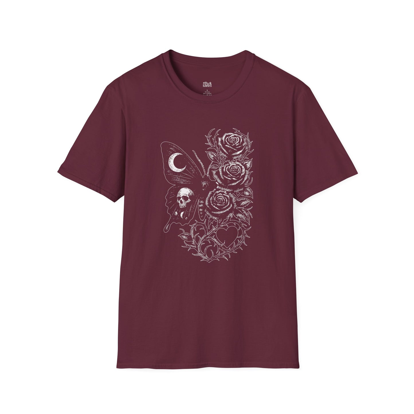 Skull, Moth, Roses, Thorny Vines, and a Heart T-Shirt