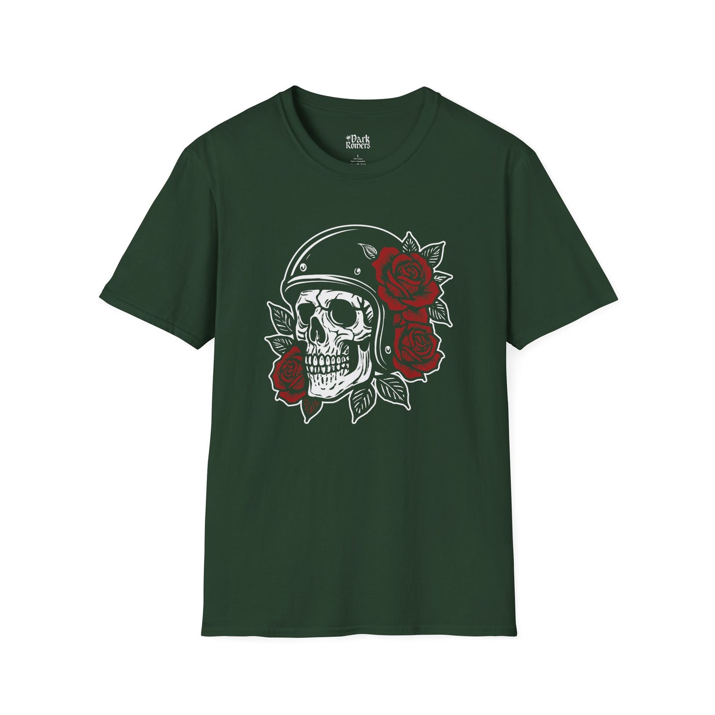 Gothic Skull with Vintage Helmet & Crimson Roses T-Shirt