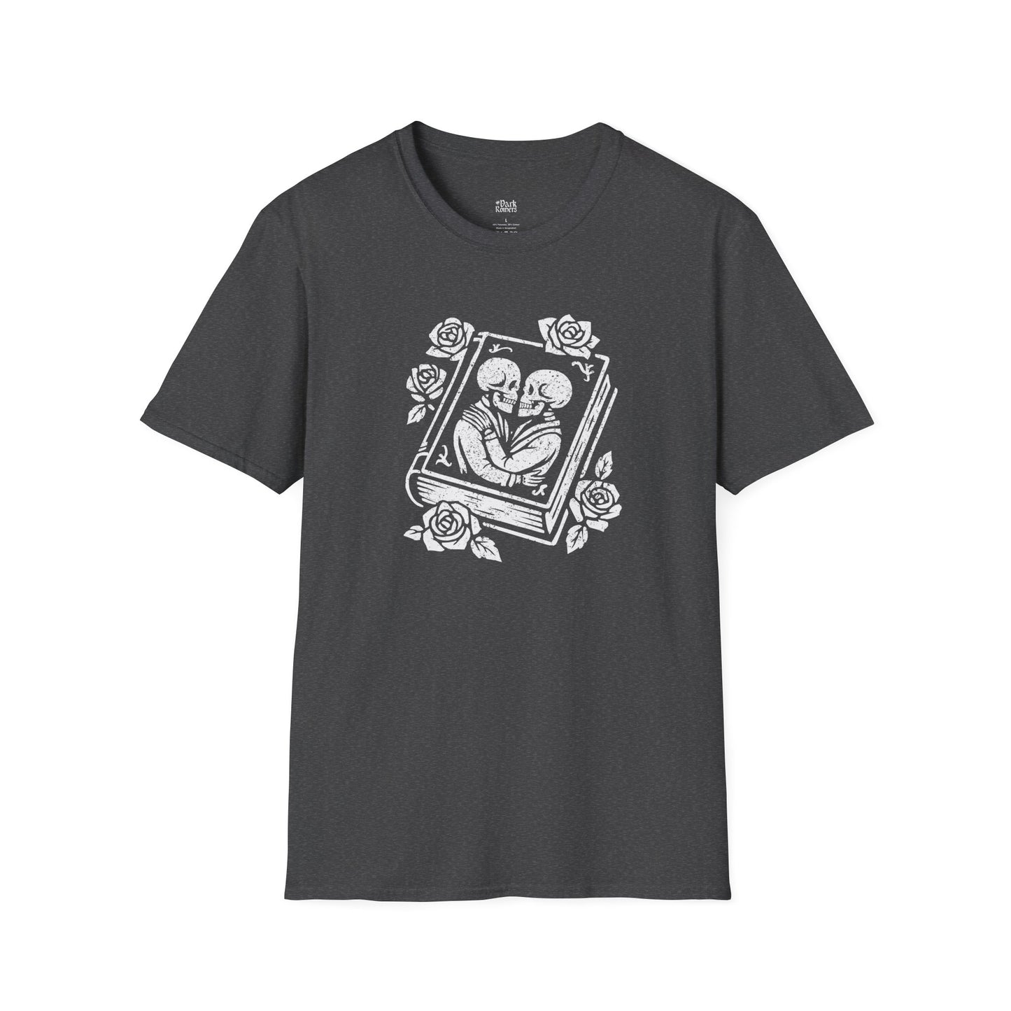 Skeleton Lovers on a Book Cover T-Shirt