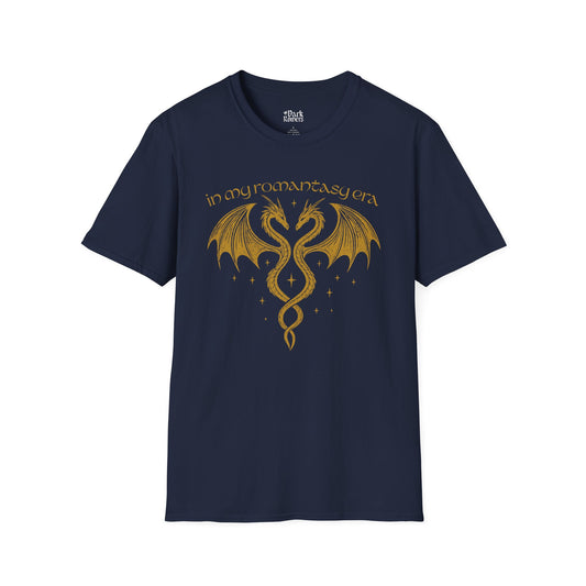 In my romantasy era navy romantasy t-shirt – magical Gildan 64000 tee inspired by fae realms, dragons, and fantasy lovers.