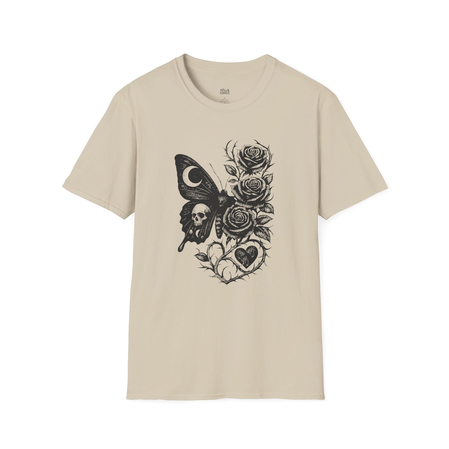 Skull, Moth, Roses, Thorny Vines, and a Heart T-Shirt