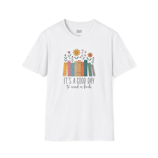 It's a good day to read a book white bookish t-shirt – cozy Gildan 64000 tee made for readers who live between chapters and adore bookish vibes.