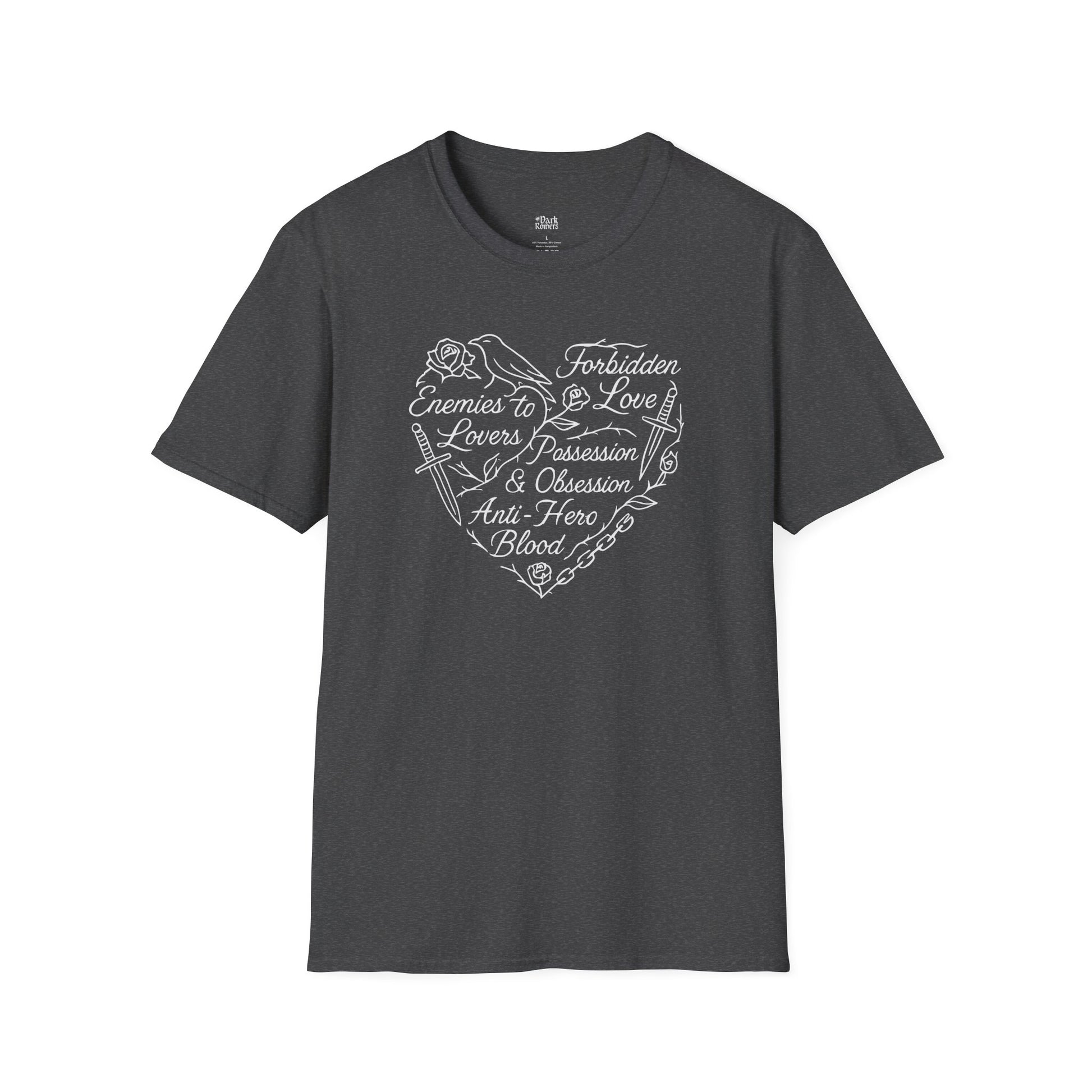 Heart Made of Dark Romance Tropes dark heather dark romance t-shirt for readers