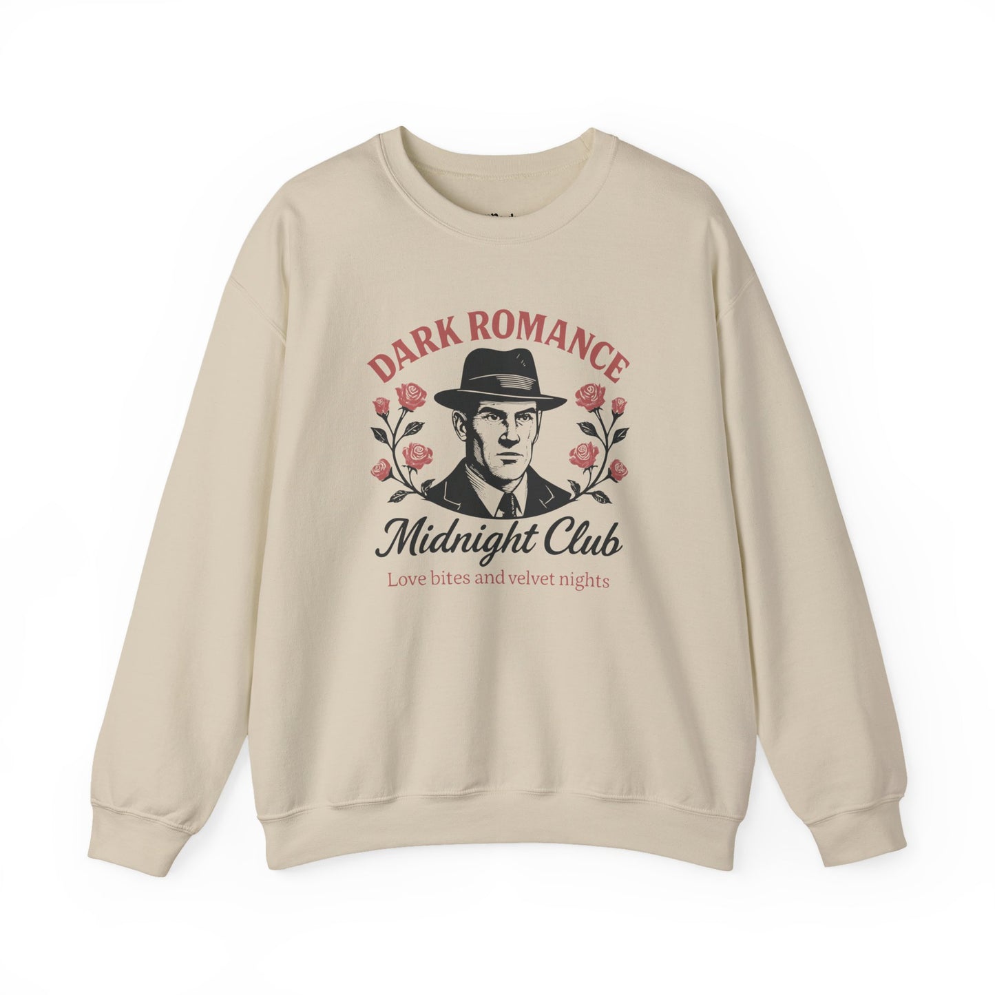Dark Romance Midnight Cub. Love Bite and Velvet Nights sand dark romance sweatshirt – cozy Gildan 18000 crewneck made for readers who fall for villains, crave danger, and love twisted love stories.