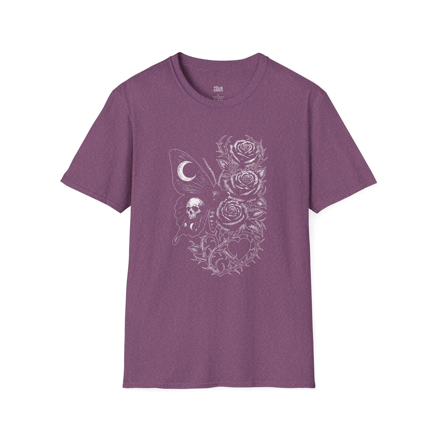 Skull, Moth, Roses, Thorny Vines, and a Heart T-Shirt