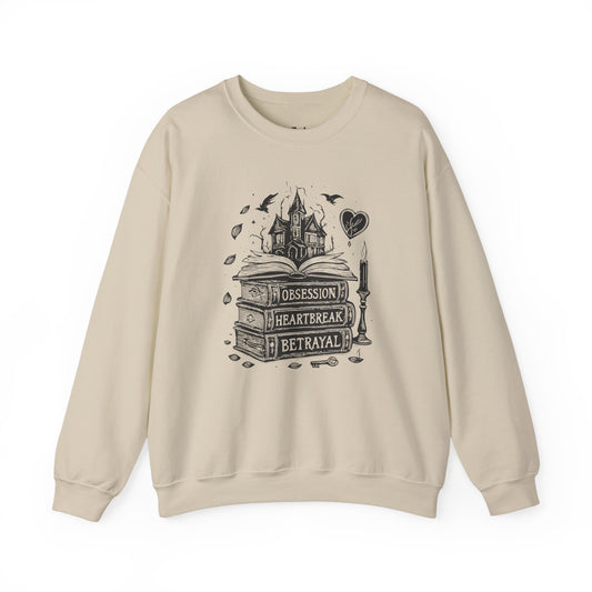 Obsession Heartbreak Betrayal, Books And a Castle Illustration Sweatshirt