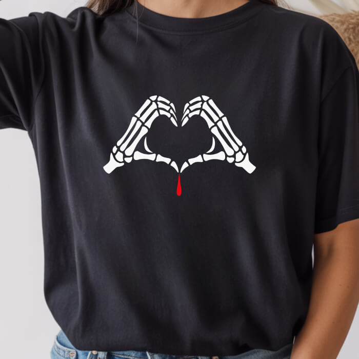 Skeleton Hands Forming a Heart With a Drop of Blood T-Shirt | Comfort Colors