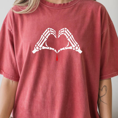 Skeleton Hands Forming a Heart With a Drop of Blood T-Shirt | Comfort Colors
