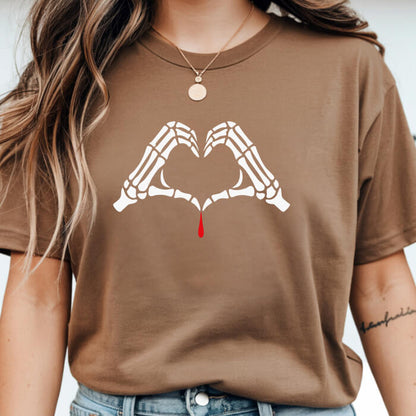Skeleton Hands Forming a Heart With a Drop of Blood T-Shirt | Comfort Colors