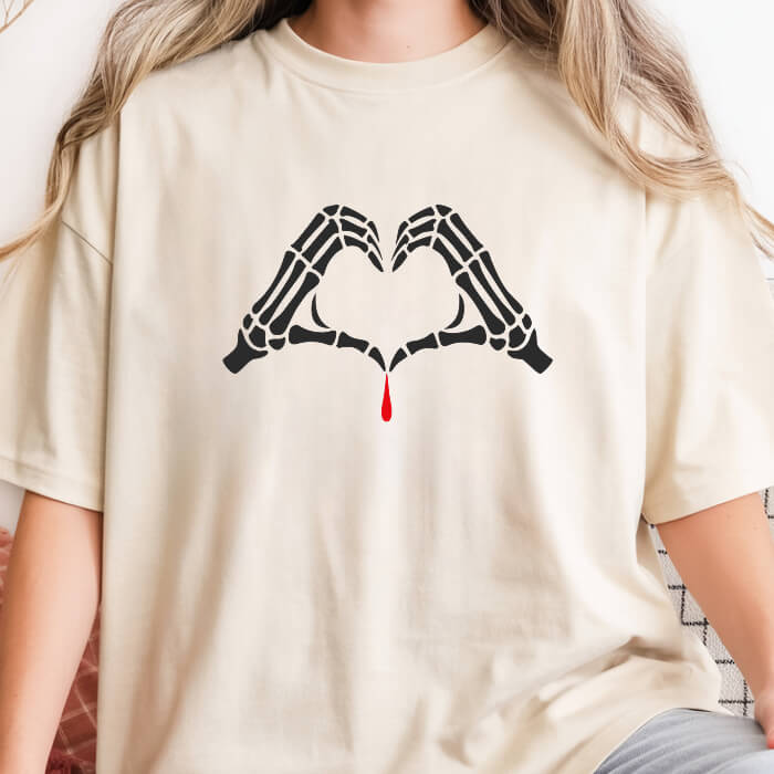 Skeleton Hands Forming a Heart With a Drop of Blood T-Shirt | Comfort Colors
