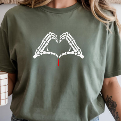 Skeleton Hands Forming a Heart With a Drop of Blood T-Shirt | Comfort Colors