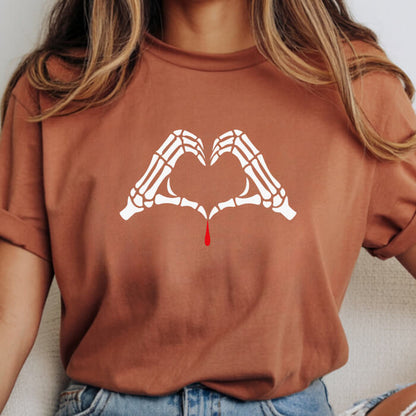 Skeleton Hands Forming a Heart With a Drop of Blood T-Shirt | Comfort Colors