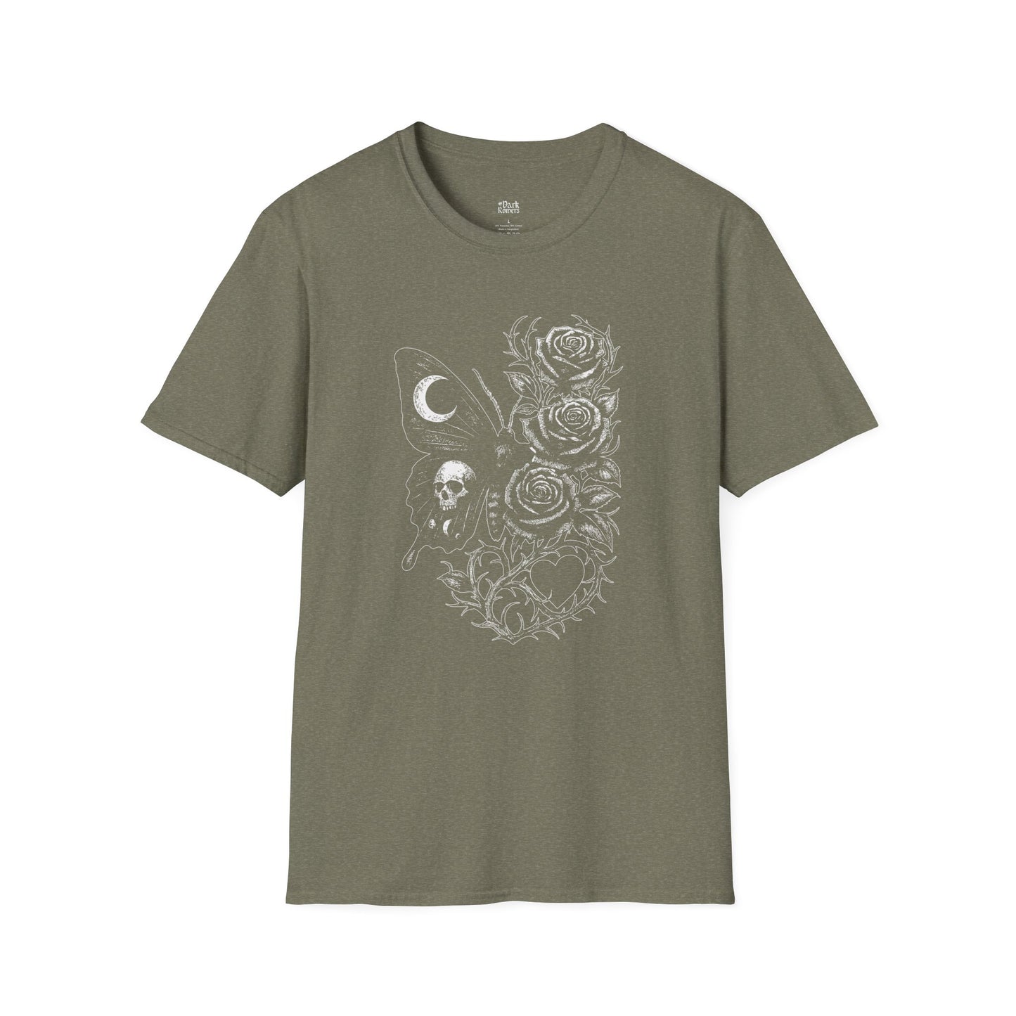 Skull, Moth, Roses, Thorny Vines, and a Heart T-Shirt