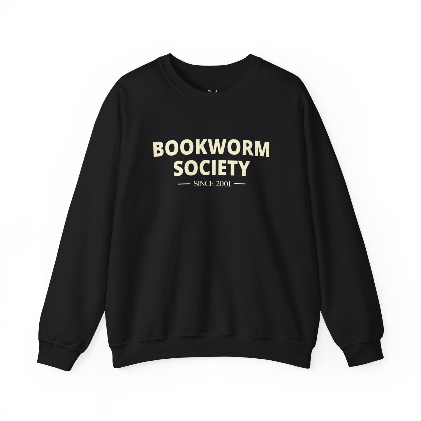 Bookworm society since 2001 black bookish sweatshirt – cozy Gildan 18000 crewneck for readers who live between chapters and adore bookish vibes.
