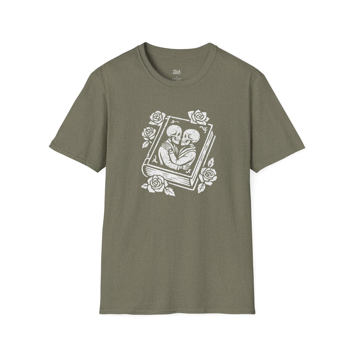Skeleton Lovers on a Book Cover T-Shirt