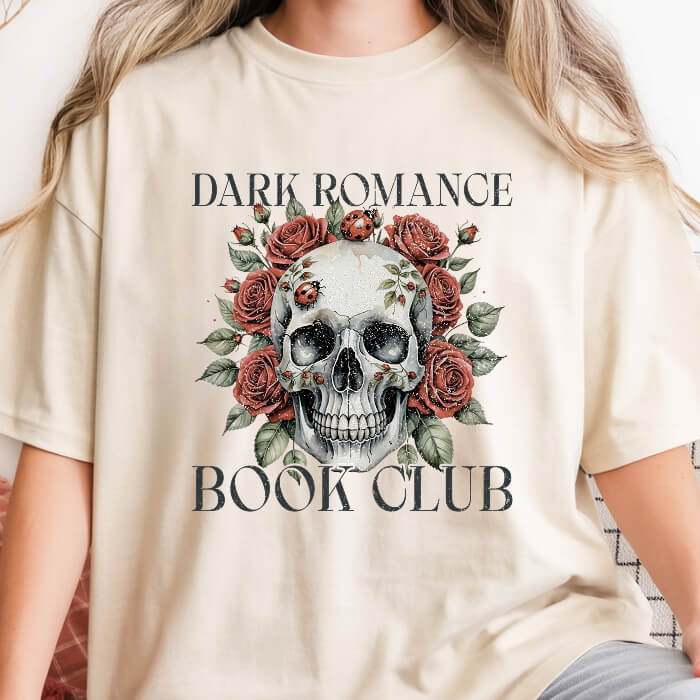 Dark Romance Book Club – Skull & Roses ivory dark romance t-shirt for readers