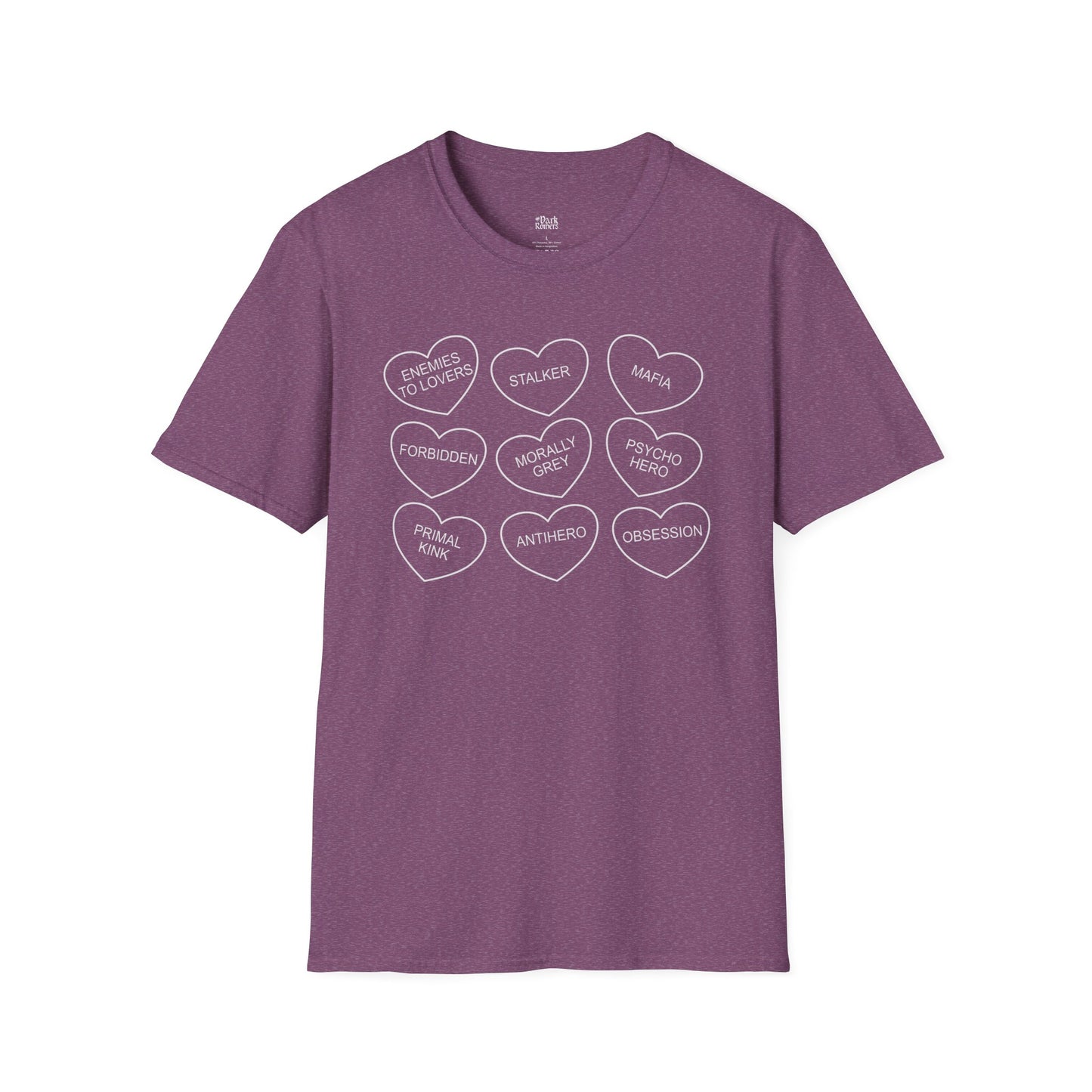 Hearts with Dark Romance Tropes heather maroon dark romance t-shirt for readers
