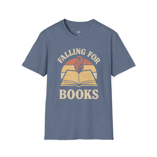 Falling for books heather indigo blue book lover t-shirt