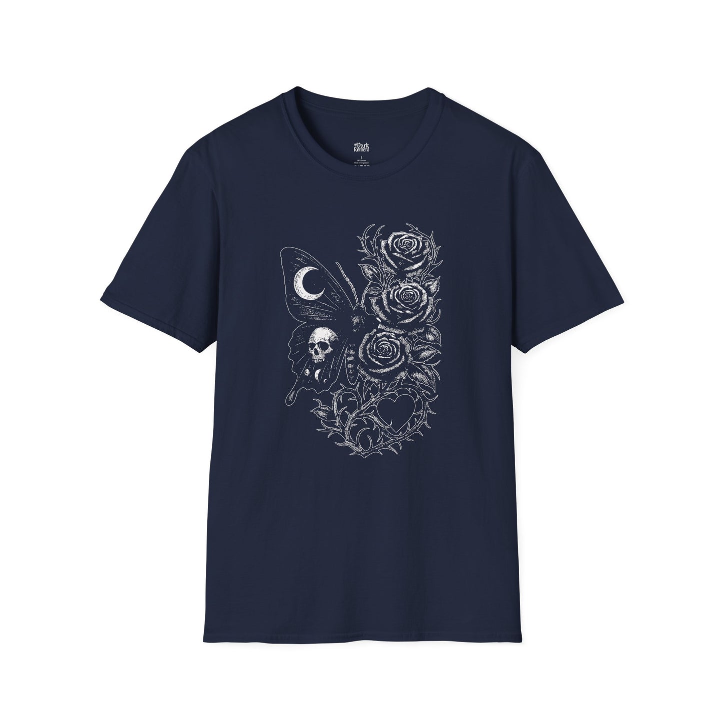Skull, Moth, Roses, Thorny Vines, and a Heart T-Shirt