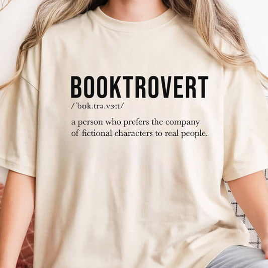 Booktrovert Definition ivory book lover t-shirt
