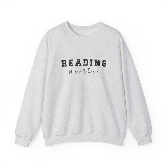 Reading Weather light grey/ash bookish sweatshirt – cozy Gildan 18000 crewneck for readers who live between chapters and adore bookish vibes.