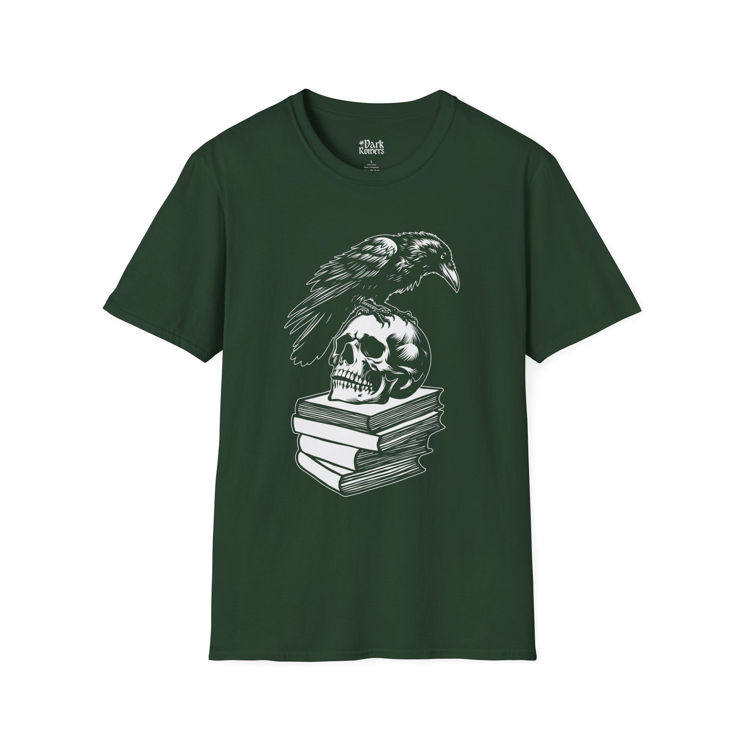 Crow and Skull on a Stack of Books T-Shirt