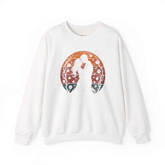 Sunset Romantasy Lovers white romantasy sweatshirt – magical Gildan 18000 crewneck inspired by fae realms, dragons, and fantasy lovers.