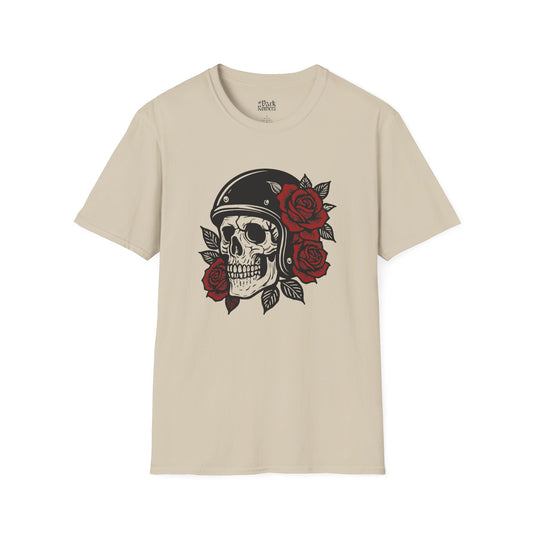 Gothic Skull with Vintage Helmet & Crimson Roses T-Shirt