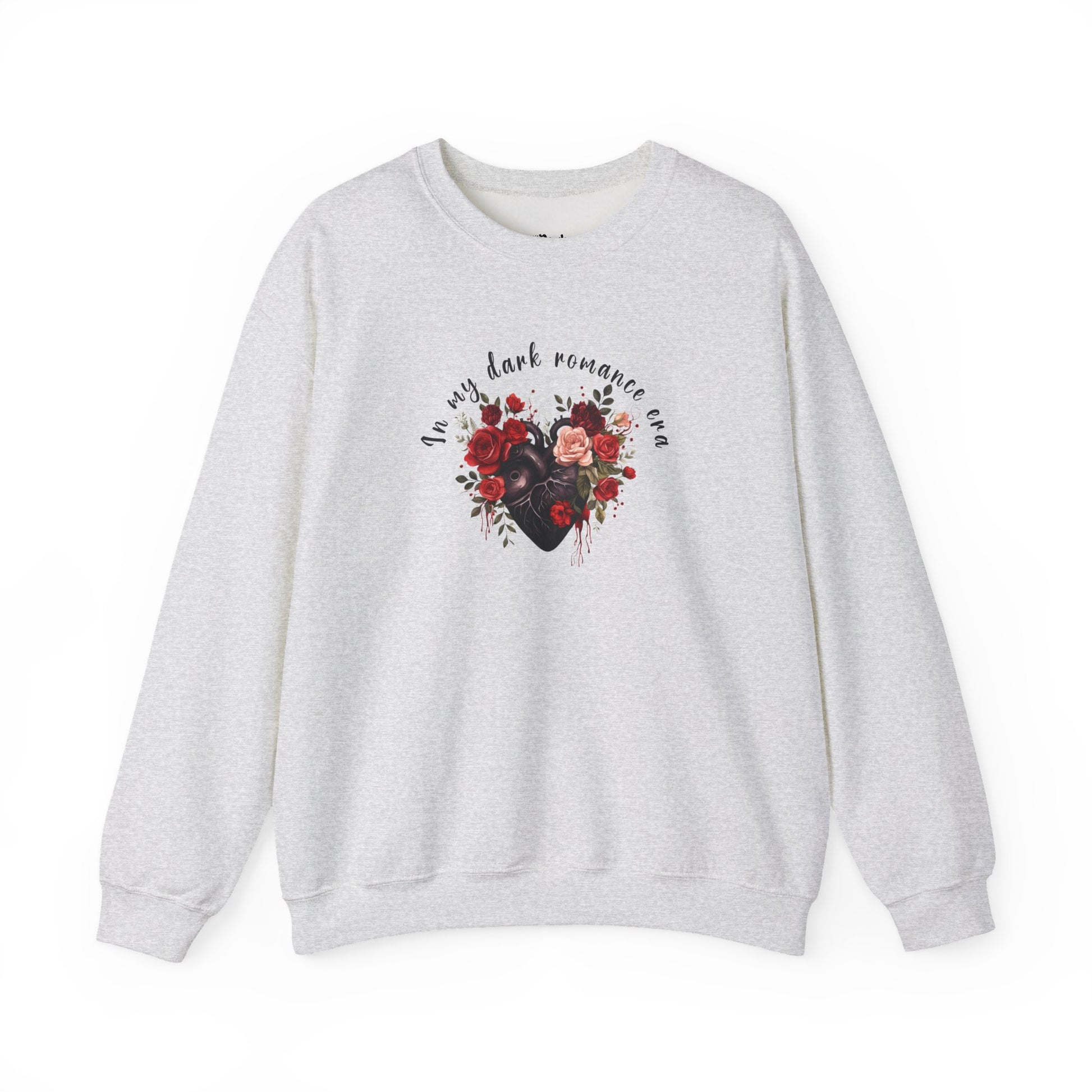 In My Dark Romance Era light grey/ash dark romance sweatshirt – cozy Gildan 18000 crewneck made for readers who fall for villains, crave danger, and love twisted love stories.