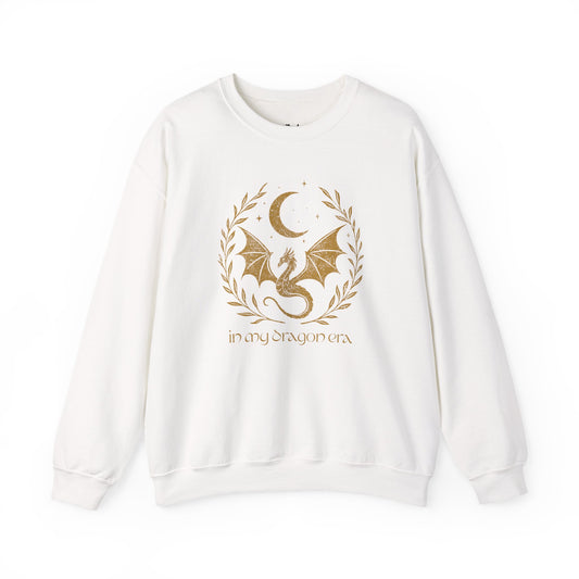 In my romantasy era white romantasy sweatshirt – magical Gildan 18000 crewneck inspired by fae realms, dragons, and fantasy lovers.