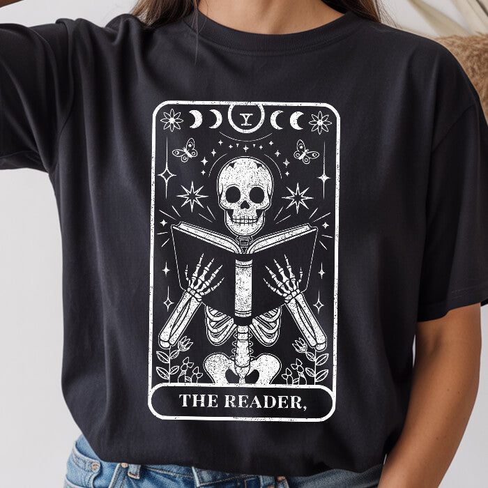 The Reader Tarrot Card black dark romance t-shirt – vintage Comfort Colors 1717 garment-dyed tee made for readers who fall for villains and crave twisted love stories.