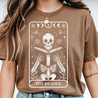 The Reader Tarrot Card espresso dark romance t-shirt – vintage Comfort Colors 1717 garment-dyed tee made for readers who fall for villains and crave twisted love stories.