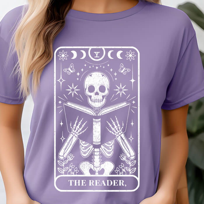 The Reader Tarrot Card grape dark romance t-shirt – vintage Comfort Colors 1717 garment-dyed tee made for readers who fall for villains and crave twisted love stories.